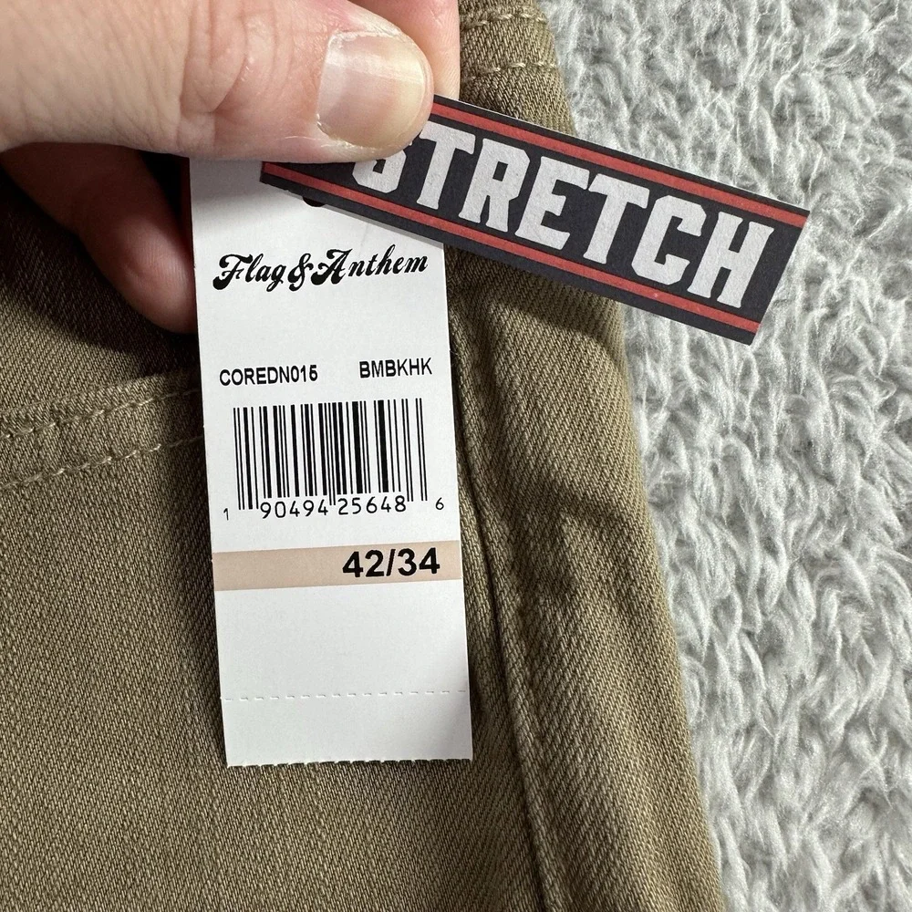 Flag and Anthem Chino Jean Pants Mens 42x34 Tan Brown Stretch Oakland Slim NWT‎